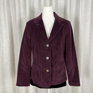 L.L. Bean Blazer Jacket Womens 8 Purple Corduroy Button Front Lined Stretch